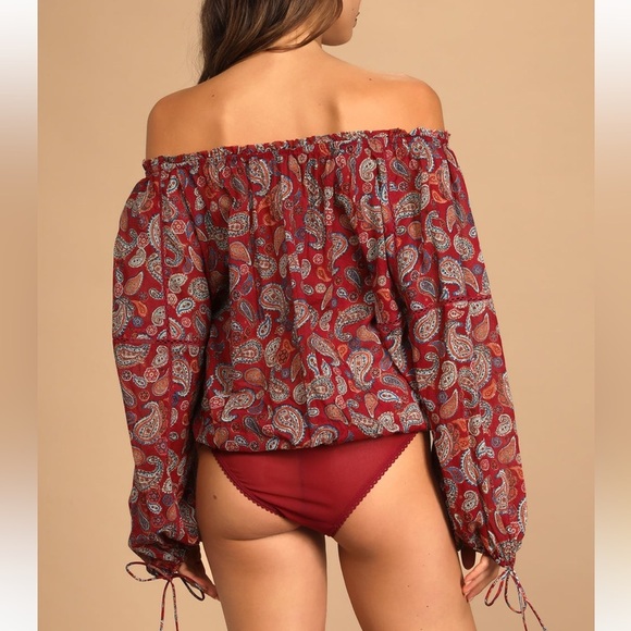 Free People boho red sundown paisley print bodysuit intimately valentine - Picture 2 of 16